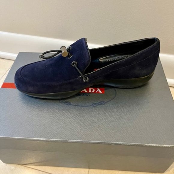 PRADA CALZATURE DONNA NAVY SUEDE TOGGLE LOAFERS DRIVERS SIZE 36 BRAND NEW - Picture 9 of 12